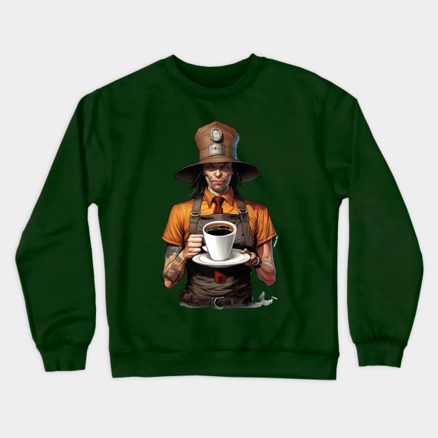 Crimson Charm: Coffee and Kindness Chronicles Crewneck Sweatshirt by AlexBRD